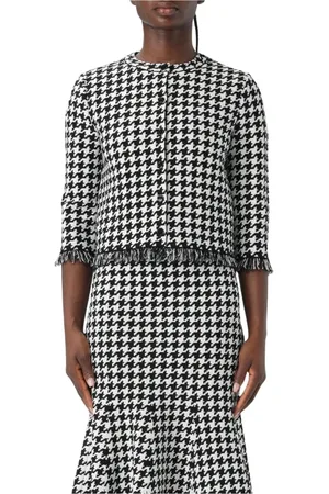 Alexander McQueen Swetry, Kobieta, Czarny, M, Czarny Sweter Houndstooth z Frędzlami