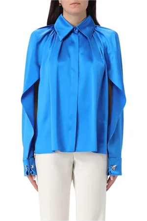 Max Mara Bluzki, Kobieta, Niebieski, M, Jedwabna Bluzka z Rękawem Cape Niebieska