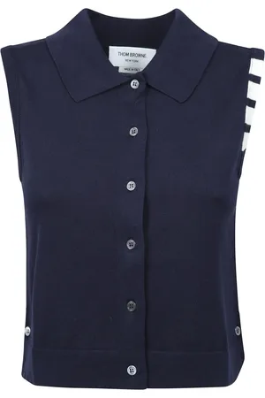Thom Browne Swetry, Kobieta, Niebieski, XS, Czasowa luksusowa sweter z sygnowanymi emblematami