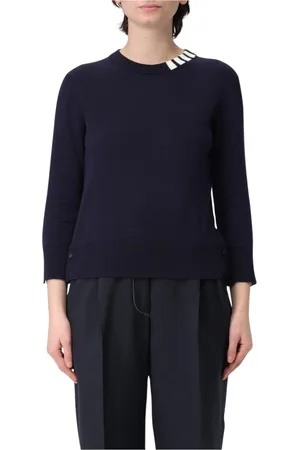 Thom Browne Swetry, Kobieta, Niebieski, M, Navy Crew Neck Sweater Chic Style