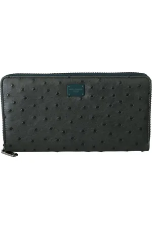 Dolce & Gabbana Akcesoria, Mężczyzna, Czarny, ONE SIZE, Luksusowa Zielona Portmonetka ze skóry Strusia
