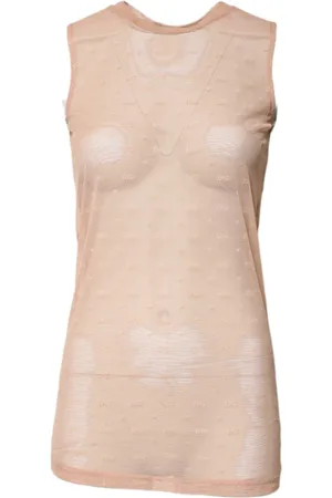 Dolce & Gabbana Sukienki, Kobieta, Beżowy, S, Nylon, Beżowy Top bez rękawów z logo monogramem