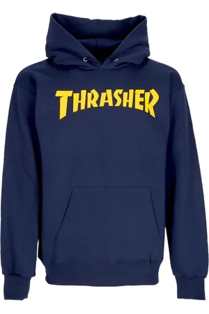 Thrasher Bluzy, Mężczyzna, Niebieski, L, Navy Hoodie with Logo Print