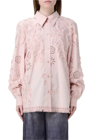 Alberta Ferretti Bluzki, Kobieta, Różowy, S, Biała Koszula z Haftem