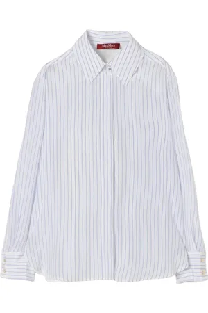 Max Mara Bluzki, Kobieta, Niebieski, XS, Elegancka Koszula z Jedwabiu w Paski Kobieta Niebieska