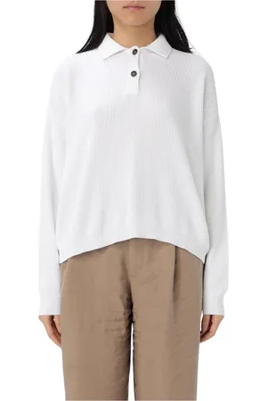 Brunello Cucinelli Koszulki, Kobieta, Biały, S, Sweter Polo z żebrem