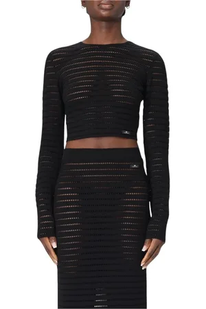 Elisabetta Franchi Swetry, Kobieta, Czarny, M, Czarny Sweter z Splotem Kablowym