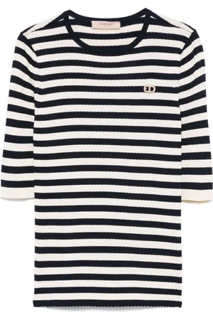 Twin-Set Swetry, Kobieta, Wielobarwność, S, Navy Blue and White Sweater