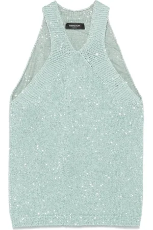 Fabiana Filippi Koszulki, Kobieta, Niebieski, M, Stylowy Top Halter z Punto