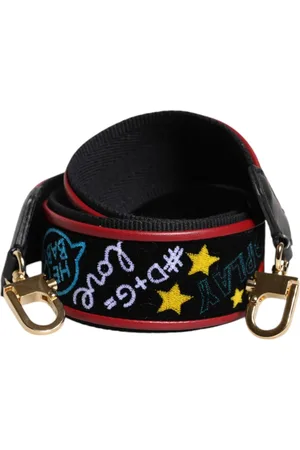Dolce & Gabbana Torebki, Kobieta, Czarny, ONE SIZE, Czarna Bawełniana Torba z Nadrukiem Pasek na Ramię