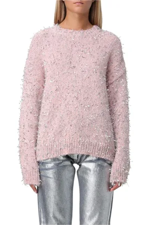 Msgm Swetry, Kobieta, Różowy, S, Różowy Sweter z metaliczną nitką, luźny fason