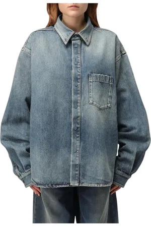 Balenciaga Bluzki, Kobieta, Niebieski, 2XS, Denim, Klasyczna Koszula Denimowa
