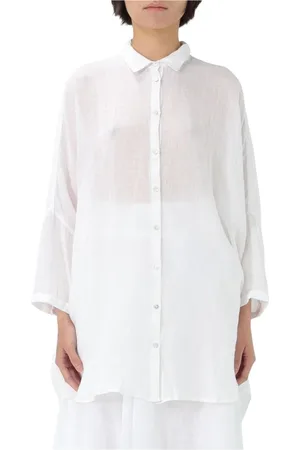 120% Lino Bluzki, Kobieta, Biały, XS, Beżowa Lniana Oversize Koszula