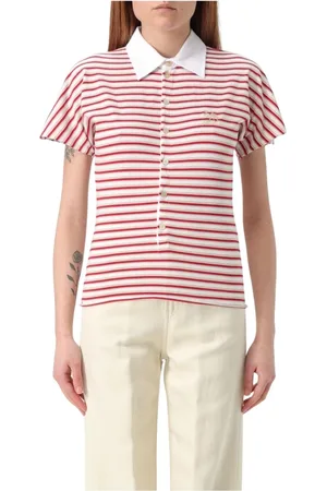 Golden Goose Koszulki, Kobieta, Beżowy, M, Koszulka Polo z Haftami Kobieca