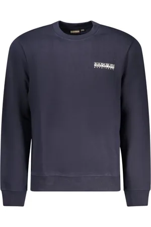 Napapijri Bluzy, Mężczyzna, Niebieski, L, Niebieski Bawełniany Sweter z Nadrukiem Logo