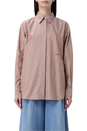 Pinko Bluzki, Kobieta, brązowy, XS, Koszula w Paski z Bawełny
