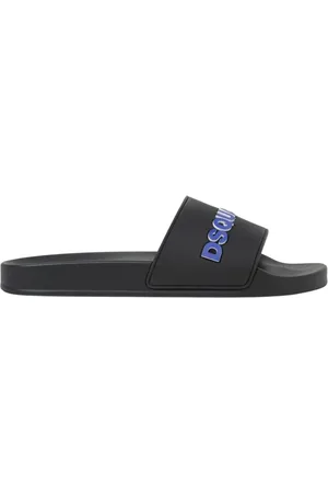 Dsquared2 Buty, Mężczyzna, Czarny, 41 EU, Niebieskie Gumowe Klapki z Logo