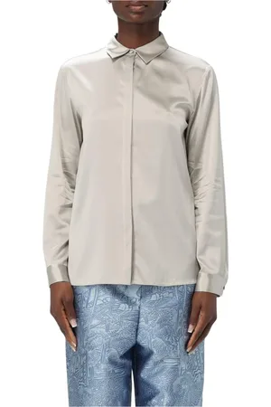Emporio Armani Bluzki, Kobieta, Szary, M, Klasyczna Jedwabna Bluzka Elegancki Styl
