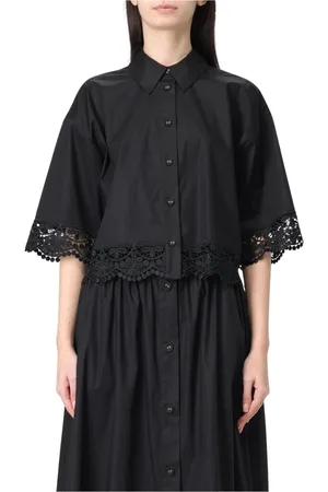 Twin-Set Bluzki, Kobieta, Czarny, 2XS, Elegancka Czarna Koszula z Guzikami