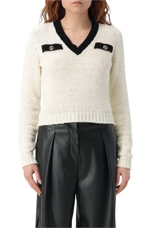 Twin-Set Swetry, Kobieta, Biały, XS, Biała Sweter z Wzorem V-Neck