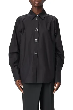 Karl Lagerfeld Bluzki, Kobieta, Czarny, S, Haftowana Koszula z Popeliny
