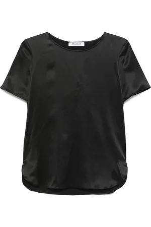 Max Mara Bluzki, Kobieta, Czarny, XS, Czarny Sweter z Okrągłym Dekoltem i Szczelinami na Bokach