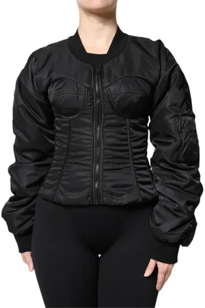Dolce & Gabbana Kurtki, Kobieta, Czarny, S, Nylon, Czarna Nylonowa Kamizelka Gorsetowa Kurtka