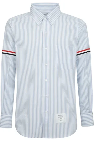 Thom Browne Koszule, Mężczyzna, Niebieski, S, Paskowana bawelniana koszula z kołnierzykiem button-down