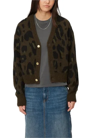 Carhartt Swetry, Kobieta, Zielony, XS, Wełna, Kardigan Camo Leo Jacquard Tamarind