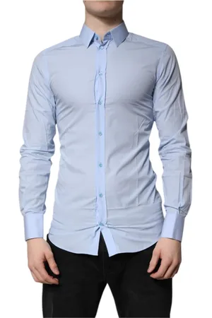 Dolce & Gabbana Koszule, Mężczyzna, Niebieski, S, Złota Koszula z Logo