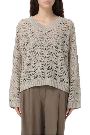 Brunello Cucinelli Swetry, Kobieta, Beżowy, L, V-Neck Cardigan Sweater