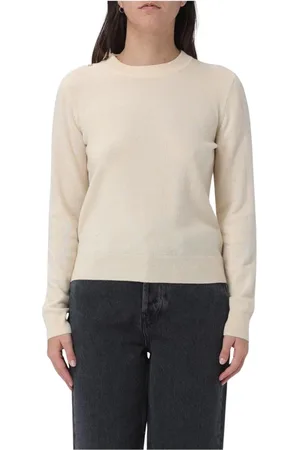 Ganni Swetry, Kobieta, Beżowy, S, Kaszmir, Ivory Cashmere Crew Neck Sweater