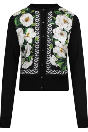 Dolce & Gabbana Swetry, Kobieta, Wielobarwność, M, Sweter z Kwiatowym Nadrukiem, Okrągły Dekolt, Długie Rękawy