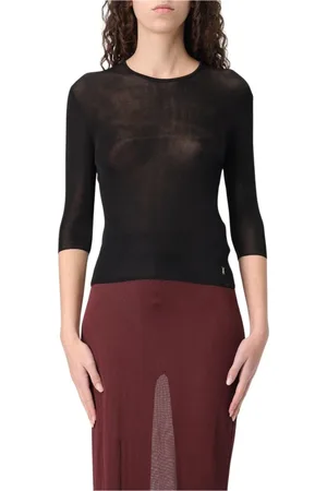 Saint Laurent Swetry, Kobieta, Czarny, L, Czarna Jedwabna Sweterkowa Bluzka