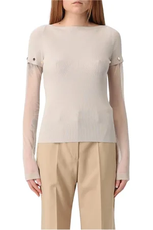 Sportmax Swetry, Kobieta, Beżowy, L, Elegant Mesh Sleeve Sweater