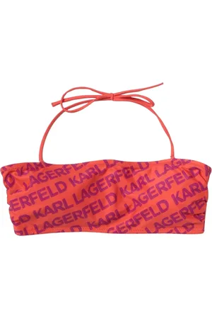 Karl Lagerfeld Stroje kąpielowe, Kobieta, Pomarańczowy, M, Halter Bikini Top Logo Print Kostium kąpielowy