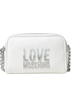 Moschino Torebki, Kobieta, Biały, ONE SIZE, Srebrna Logo Kopertówka Elegancki Design