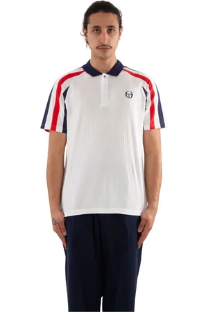 Sergio Tacchini Koszulki, Mężczyzna, Biały, L, Nowa Koszulka Polo z żebrowanym kołnierzem