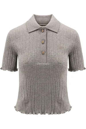 Fendi Koszulki, Kobieta, Szary, M, Rozpinany polo z logo