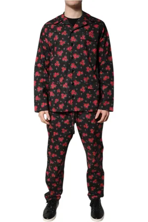 Dolce & Gabbana Bielizna nocna, Mężczyzna, Czarny, L, Czarny Komplet Pijama z Kwiatowym Nadrukiem