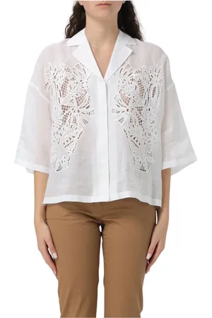Max Mara Bluzki, Kobieta, Biały, S, Biały Kwiatowy Lniany Shirt