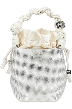 Ganni Torebki, Kobieta, Biały, ONE SIZE, Mini Strass Bucket Torebka z Zapięciem na Sznurek