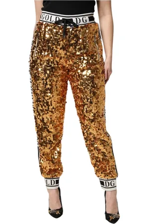 Dolce & Gabbana Spodnie, Kobieta, Wielobarwność, M, Złote Spodnie Jogger z Cekinami i Logo