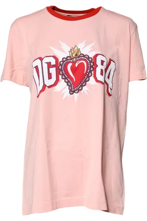 Dolce & Gabbana Koszulki, Kobieta, Różowy, M, Różowa Bawełniana T-shirt z okrągłym dekoltem