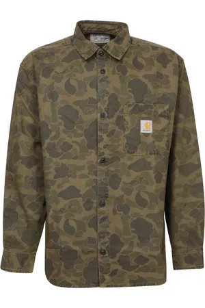 Carhartt Koszule, Mężczyzna, Zielony, XL, Zielona Koszula z Długim Rękawem w Camo