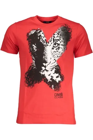 Roberto Cavalli Koszulki, Mężczyzna, Czerwony, M, Nadruk Logo T-shirt z Okrągłym Dekoltem