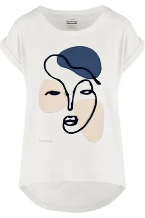 Bomboogie Koszulki, Kobieta, Biały, XS, Niebieski haftowany damski t-shirt