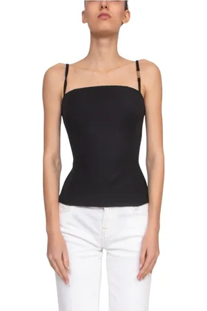 VERSACE Koszulki, Kobieta, Czarny, M, Czarny Damski Top Cady Tecno Light
