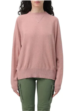 Woolrich Swetry, Kobieta, Różowy, S, Kaszmir, Różowy Sweter z kaszmiru z dekoltem w serek