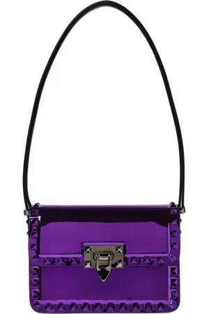 VALENTINO GARAVANI Torebki, Kobieta, Fioletowy, ONE SIZE, Len, Fuchsia Rockstud Torba na ramię